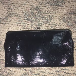 BLACK SHINY LEATHER HOBO WALLET